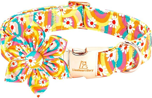Lionheart glory Dog Collar with Flower, Sunflower Pattern Pet Collar Durable Cute Dog Flower Collars Summer Spring Female Pet Gift Adjustable Dog Collar for Small Dogs