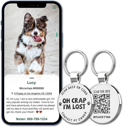 MYLUCKYTAG QR Code Pet ID | Personalized Dog & Cat Collar Tag | Online Profile with Instant Scanned Location Alert Email
