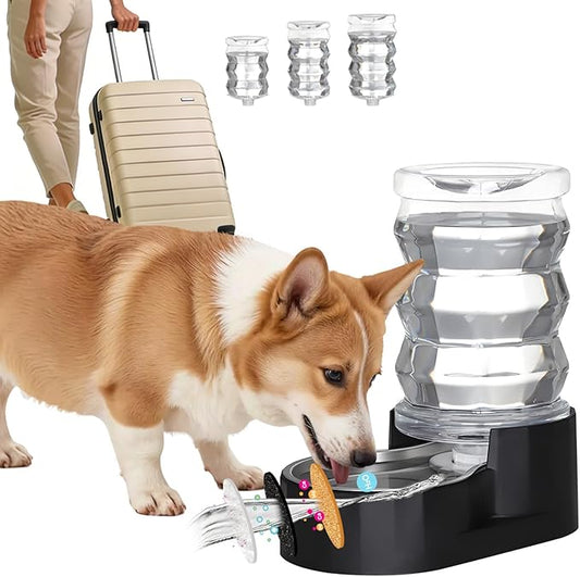 RIZZARI Dog Food Water Dispenser: 7L Large Black Stainless Steel Gravity Water Feeder - Easy Refill, Detachable 304 Stainless Bowl - for Busy Multi-Pet Owners & Medium Pet- Home Kitchen & Yard