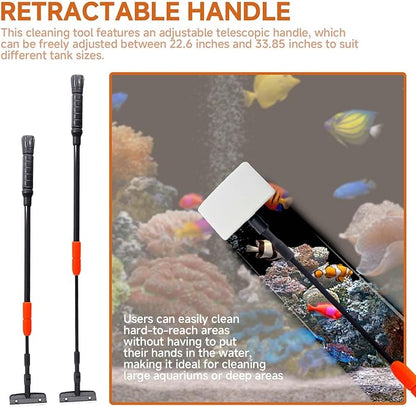6 in 1 Aquarium Cleaning Tool Kit, Telescopic Handle Design, for 20-160 Gallon Freshwater and Saltwater Aquariums, Includes Algae Scraper, Sponge Pad, Pipe Brush, Gravel Rake, Fish Net