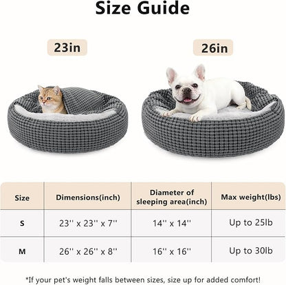 SIWA MARY Dog Bed with Attached Blanket for Small Dogs or Cats, Soft Plush Cozy Donut Cuddler Hooded Pet Beds Washable. Round Puppy Bed Orthopedic, Calming Cat Cave Bed. Anti-Slip Bottom 26inch