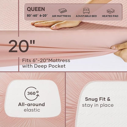 OhGeni 100% Waterproof Mattress Protector,Queen Size Mattress Soft Pad,Pet Hair & Bedwetting Resistant,Cooling Breathable Fitted Sheets,Washable Bed Cover,Non-Slip Deep Pocket,Noiseless,Pink