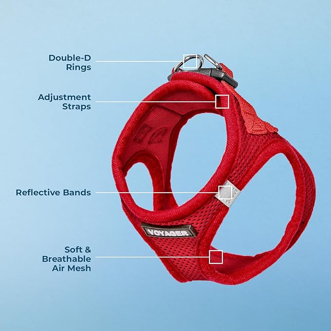 Best Pet Supplies Voyager Step-in Air Harness - All Weather Mesh, Reflective, No Pull Harness for Dogs, Cats - Secure with Hook & Loop Fastener, Buckle, Double D-Rings - Red, XS