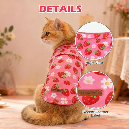 EXPAWLORER Soft Cat Sweater - Sweaters for Cats Only Warm Kitten Clothes, Fall and Winter Pet Coat Pullover Design, Fleece Sweatshirt Clothing Also for Puppy Small Dogs, Strawberry S