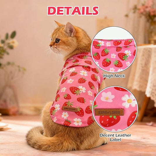 EXPAWLORER Soft Cat Sweater - Sweaters for Cats Only Warm Kitten Clothes, Fall and Winter Pet Coat Pullover Design, Fleece Sweatshirt Clothing Also for Puppy Small Dogs, Strawberry S
