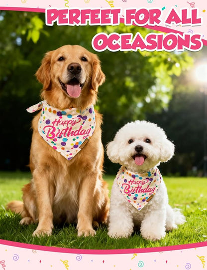 Luxury Double-Layer Dog Birthday Bandana – Handmade, Silk-Soft Polyester for All Dog Sizes | Birthday & Party Outfit | Gift-Ready Pet Accessory(Happy Birthday, Large)