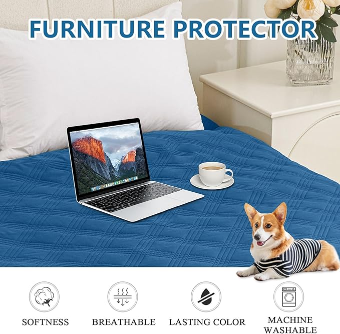 hyha Waterproof Dog Blanket, Reversible Pet Bed Blanket, Soft Sofa Couch Cover for Dogs Washable, Waterproof Pet Couch Covers for Sofa Puppy Cats Furniture Protector(30"x53", Navy Blue/Blue)
