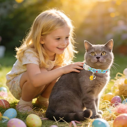 Cat Collar,2Pack Easter Day Cat Collars Cute Breakaway Kitty Collars,Easter Chicks & Carrots Cat Collar with Bell, Spring Pink Bow Kitten Collars with Safety Buckle for Girl & Boy Cats