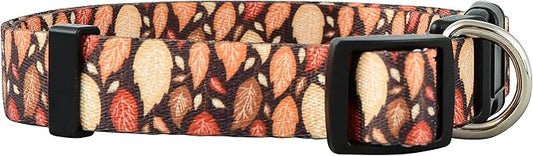 Native Pup Thanksgiving Dog Collar- Fall Collars for Dogs- Autumn Leaf, Turkey, Pumpkin Pie, Holiday Leaves- Girl Boy Puppy- Adjustable for Small, Medium, Large Breeds (Fall Leaves, Large)