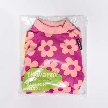 Fitwarm Flower Fleece Dog Pajamas, Warm Winter Dog Clothes for Small Dogs Girl, Cozy Pet Onesie with Feet, Pink, Small