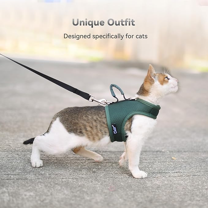Kitty Harness and Leash for Walking Escape Proof Breathable Mesh Fabric, Solid Green, X-Small, Adjustable Cat Walking Jackets with Handle, Padded Stylish Cat Vest