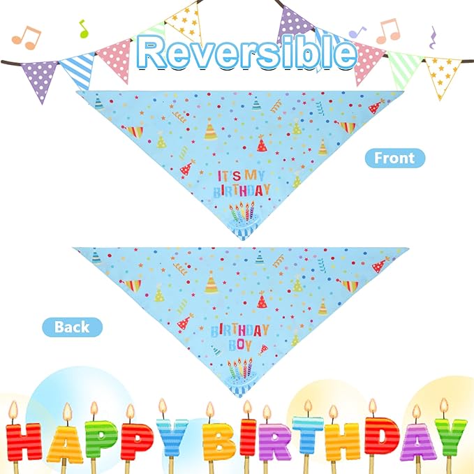 Dog Birthday Party Supplies with Hat Bandana Numbers, Light Blue Dog Birthday Set for Large Medium Pets Puppy Boy