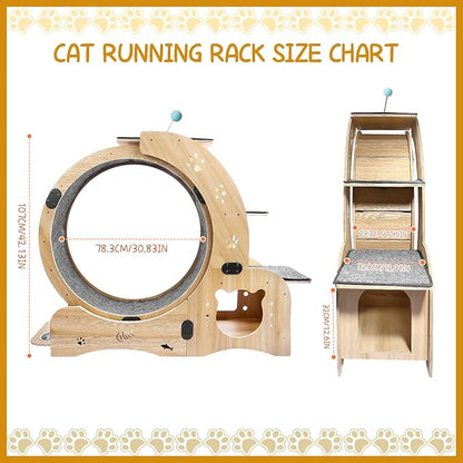 Cat Running Wheel,Cat Treadmill for Indoor Cats,Exercise Wheel Wood Climbing Frame,55''Oversized Roller Indoor Activity Center,Large (6-in-1)