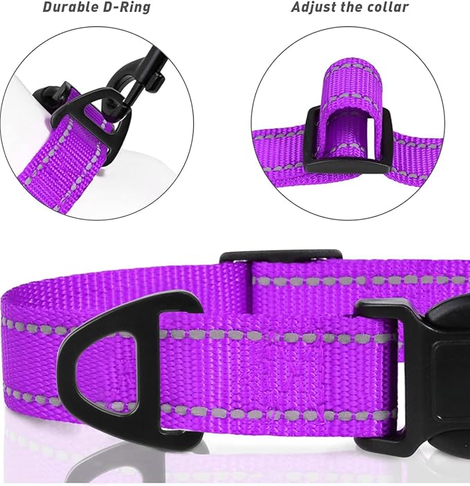 TagME Reflective Nylon Dog Collars, Adjustable Classic Pet Collar with Quick Release Buckle for Small Dogs, 3/4" Width Purple