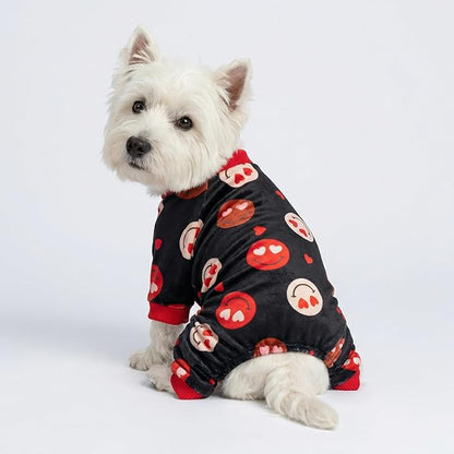 Fitwarm Hearts Eyes Smily Face Dog Pajamas, Cozy Valentines Outfit for Small Dogs Boy Girl, Festive Pet Clothes, Black, Red, XXL