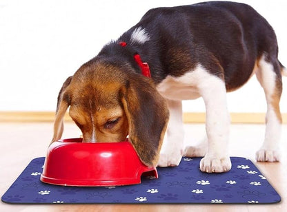 Dog Food Mat, Absorbent Water Bowl Mats Cat Pet Feeding Placemats Dark Blue 12 * 20 inch