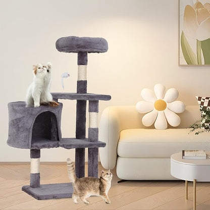 FDW | 36" Cat Tree Tower | Light Gray | Multi-Level Indoor Activity Center with Sisal Scratching Posts, Condos, Plush Perches, Hanging Cat Toys | Sturdy, Easy to Assemble | for Kittens & Adult Cats