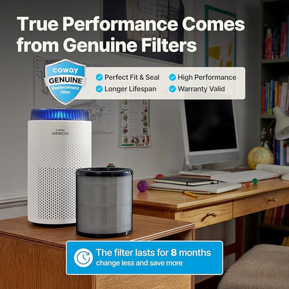 COWAY Air Purifiers for Bedroom Home up to 450 ft², Particulate Filter for Smoke, Allergies, Pet Dander, AQI Monitor, Auto&Sleep Mode, Timer, Filter Indicator, Night Light, 3yr Warranty, 50 White