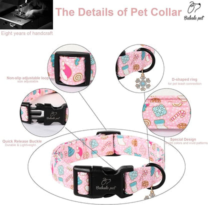 Christmas Dog Collar for Small Dogs - Cute Snowflake Print Pink Christmas Collars for Dogs, Soft Adjustable Winter Holiday Dog Collars with Quick Release Buckle S