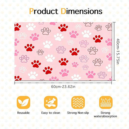 Puppy Paw Print Pet Feeding Mat 24x16 Inch Cute Pet Feeding Area Mat Pet Food Mat Pet Mats for Food and Water Dog Mat for Food and Water Indoor Feeding Corner Kitchen Floor Decor