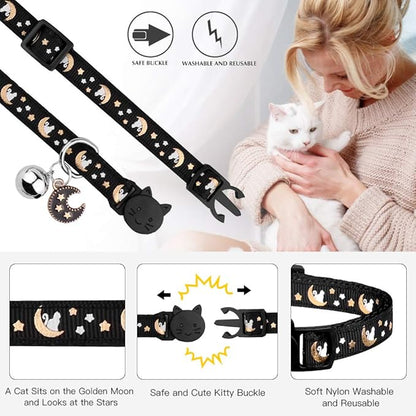 2Pcs Breakaway Cats Collars Cat Collars for Boy Cats Adjustable Kitten Collars with Bell,Black+Pink,8"-13.1"