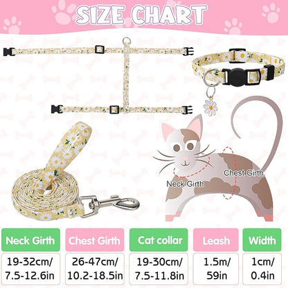 2 Pack Floral Cat Harness and Leash, Escape Proof Adjustable Kitten Harness with Leash Collar, Lightweight Soft and Comfortable for Small Medium Cat Safe Walking and Travel