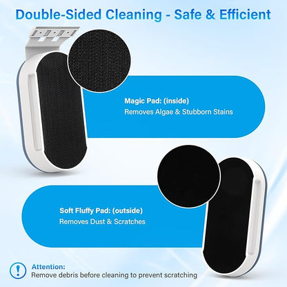 fishkeeper Magnetic Aquarium Glass Cleaner, Fish Tank Algae Scraper Cleaner Tools with 2 Detachable Blades Scraper, Double Side Floating Scrubber Brush, for 0.2-0.7 Inch Thick fish Tank (L)