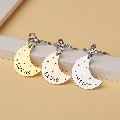 Anavia Small Size Dog Cat ID Tags, Small/XS Personalized Color Plated Stainless Steel Puppy Kitten Name Tags, Customized Engraved Nameplate Pet Collar Tag (Gold, Moon)