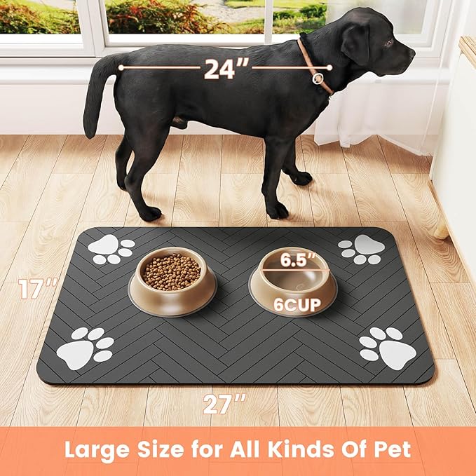 Pet Feeding Mat-Absorbent Pet Placemat for Food and Water Bowl, with Waterproof Rubber Backing, Quick Dry Water Dispenser Mat for Dog and Cat (20"x12", Lime Green)