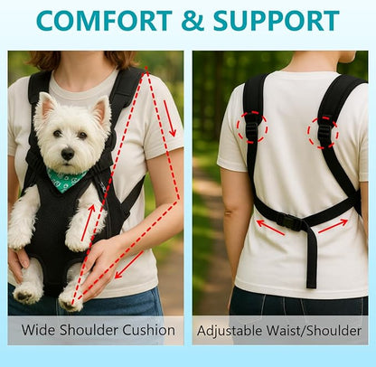 Dog Backpack Carrier, Adjustable Pet Front Carriers, Legs Out Carrying Sling Travel Bag for Small Medium Dogs 10-16 Lbs, Soft Wearable Puppy Chest Carry Backpacks for Walking/Hiking/Camping/Traveling
