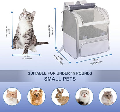 Pesen Cat Backpack Carrier, Breathable & Foldable Pet Carriers for Cats, Small Dogs and Rabbits Under 15 lbs, Airline Approved Dog & Cat Carrier Backpack for Hiking, Travel, Camping, Light Gray