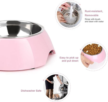 Elevated Dog Bowls Set - Non-Slip Raised Pet Feeder with Medium (10 oz) & Large (20 oz) Stainless Steel Bowls - Includes Durable Resin Stand for Corgi Puppies and Adult Cats - Pink