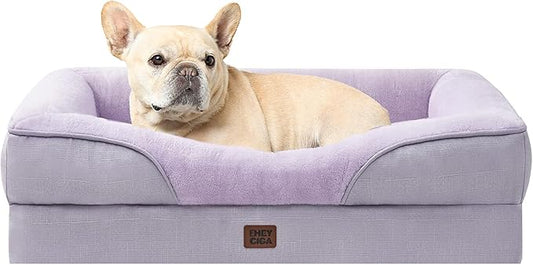 EHEYCIGA Orthopedic Dog Bed for Medium Dog, 30x20x6.5 Inch Memory Foam Dog Couch Bed with Sides, Waterproof Liner & Washable Removable Cover, Bolster Pet Sofa, Purple