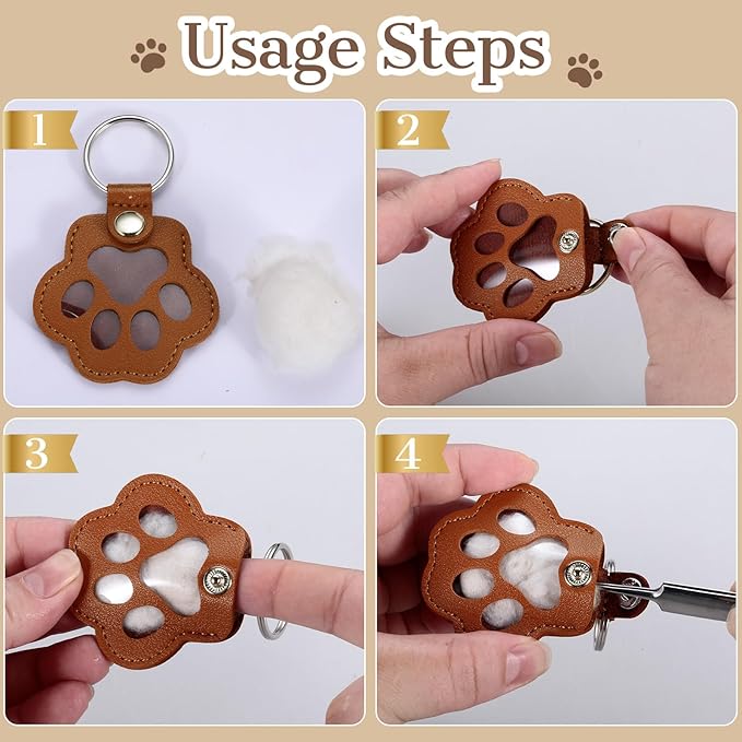 Eunigem Personalized Pet Hair Keychain for Dogs Cats-Custom Paw Keychains for Dog Hair-Shaped Leather Keychain,Pet Memorial Gifts Remembrance Accessory Refillable Keepsake for Bag or Key (Color-4)