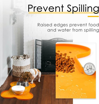Super Design Dog Food Mat Dog Bowl Mat for Food and Water Silicone Non Spill Cat Feeding Mat Puppy Placemat Waterproof - 20.5" x 14.5", Orange