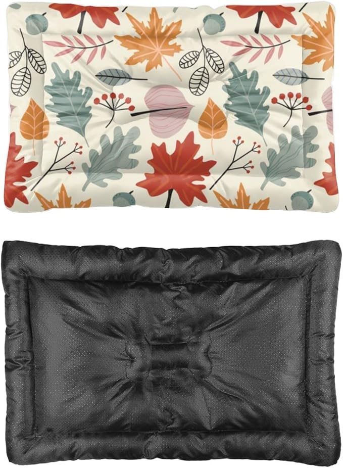 Colorful Leaf Seamless Crate Pad Cat Warming Pad Beds for Household Pets Cozy Cat Bed Non- Slip Bottom Pet Accessories Multi- Scenario Pet Bed Gift Printed Mat 36× 24 Inch