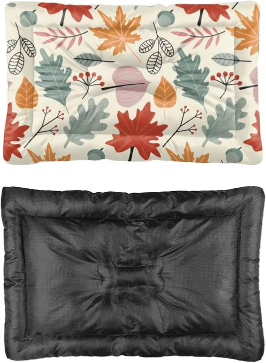 Colorful Leaf Seamless Crate Pad Cat Warming Pad Beds for Household Pets Cozy Cat Bed Non- Slip Bottom Pet Accessories Multi- Scenario Pet Bed Gift Printed Mat 36× 24 Inch