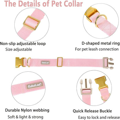 Nylon Dog Collar - Adjustable Pink Soft Webbing Dog Collars for Small Medium Large Dogs Boy Girl Puppy Collar with Safety Metal Buckle XS