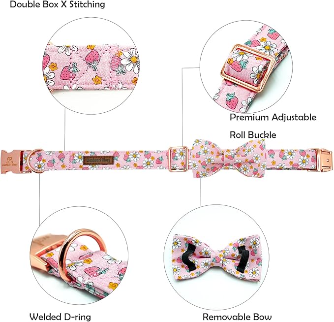 Lionheart glory Dog Collar Bow Collar Pink Dog Collar with Bow Tie Spring Summer Cute Collar Dog Female Soft Durable Adjustable Dog Collars for Large Dogs Pet Gift