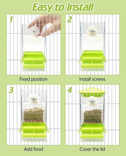 BNOSDM No Mess Automatic Bird Feeder Anti-Splash Bird Feeder Acrylic Transparent Food Container Parrot Cage Accessories for Parakeets Budgies Lovebirds Cockatoos Conures Finches (Green)