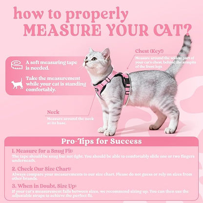 rabbitgoo Cat Harness and Leash for Walking, Escape Proof Soft Adjustable Vest Harnesses for Cats, Easy Control Breathable Reflective Strips Jacket, Pink, XS