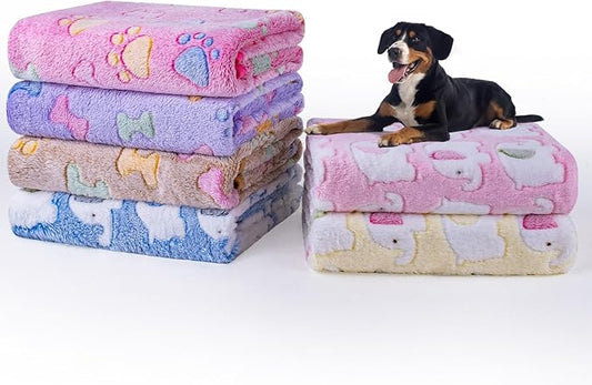 Dono 1 Pack 6 Dog Blankets, Soft Fluffy Fleece Pet Blanket Warm Sleep Mat Paw Print Design Puppy Kitten Throw Blankets Doggy Blanket for Dogs
