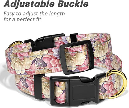 Reflective Dog Collar for Small Dogs, Cute Flower Theme Adjustable Heavy-Duty Nylon Puppy Collar for Boy and Girl Female, Soft Pet Accessories with Quick Release Buckle, Colorful Floral