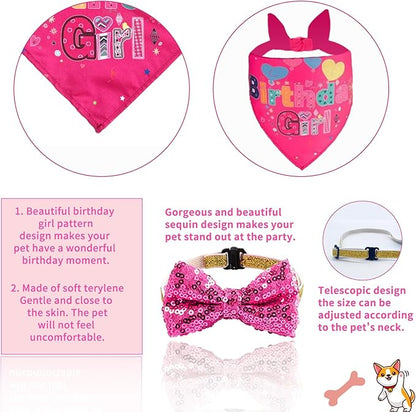 Hot-Pink Dog Birthday Party Supplies Pet Birthday Bandanas Girl Doggy Birthdays Hat Bow Tie Greeting Card Numbers It’s My Bday Mother Puppers Sign Banner for Medium Large Pets