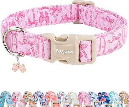 Faygarsle Cute Pink Bow Pattern Dog Collar for Summer Spring DesignSmall Medium Large Dogs XS