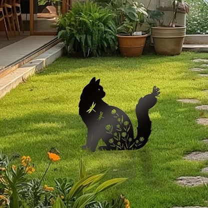 Bnesi Floral Long-Haired Cat Yard Decor Pet Grave Markers Metal Sign Silhouette Garden Ornament Pet Grave Markers Outdoor Cat Memorial Gift Flowerbed Decor (Elegant)