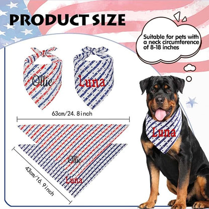 Personalized 4th of July Dog Bandana Embroidered Name Custom Neckwear Dog Scarf for Small Medium Large Dogs Cats Pets Birthday Gift