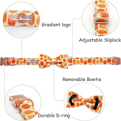 Dog Collar - Halloween Pumpkin Bowtie Dog Collar Gift Soft Bow Collar Pet Adjustable Metal Buckle Dog Collar for Large Dogs