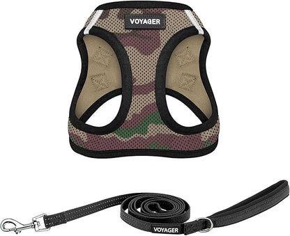 Best Pet Supplies Voyager Step-in Air All Weather Mesh Harness and Reflective Dog 5 ft Leash Combo with Neoprene Handle, for Small, Medium and Large Breed Puppies - Army Base, M