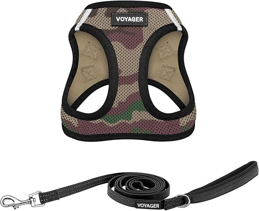 Best Pet Supplies Voyager Step-in Air All Weather Mesh Harness and Reflective Dog 5 ft Leash Combo with Neoprene Handle, for Small, Medium and Large Breed Puppies - Army Base, M